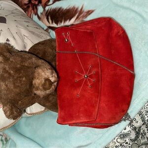 Red Suede Women's Bag with Star Embellishments